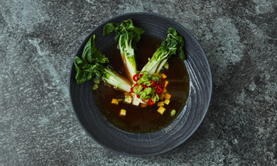 Tær krabbasúpa með tofu og pak choy